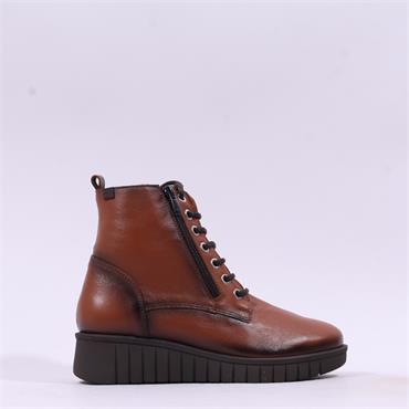 Pepe Saenz Sara Lace Zip Wedge Boot - Tan Leather